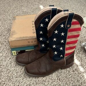 Youth Boys Size 7 American Patriot Roper Boots